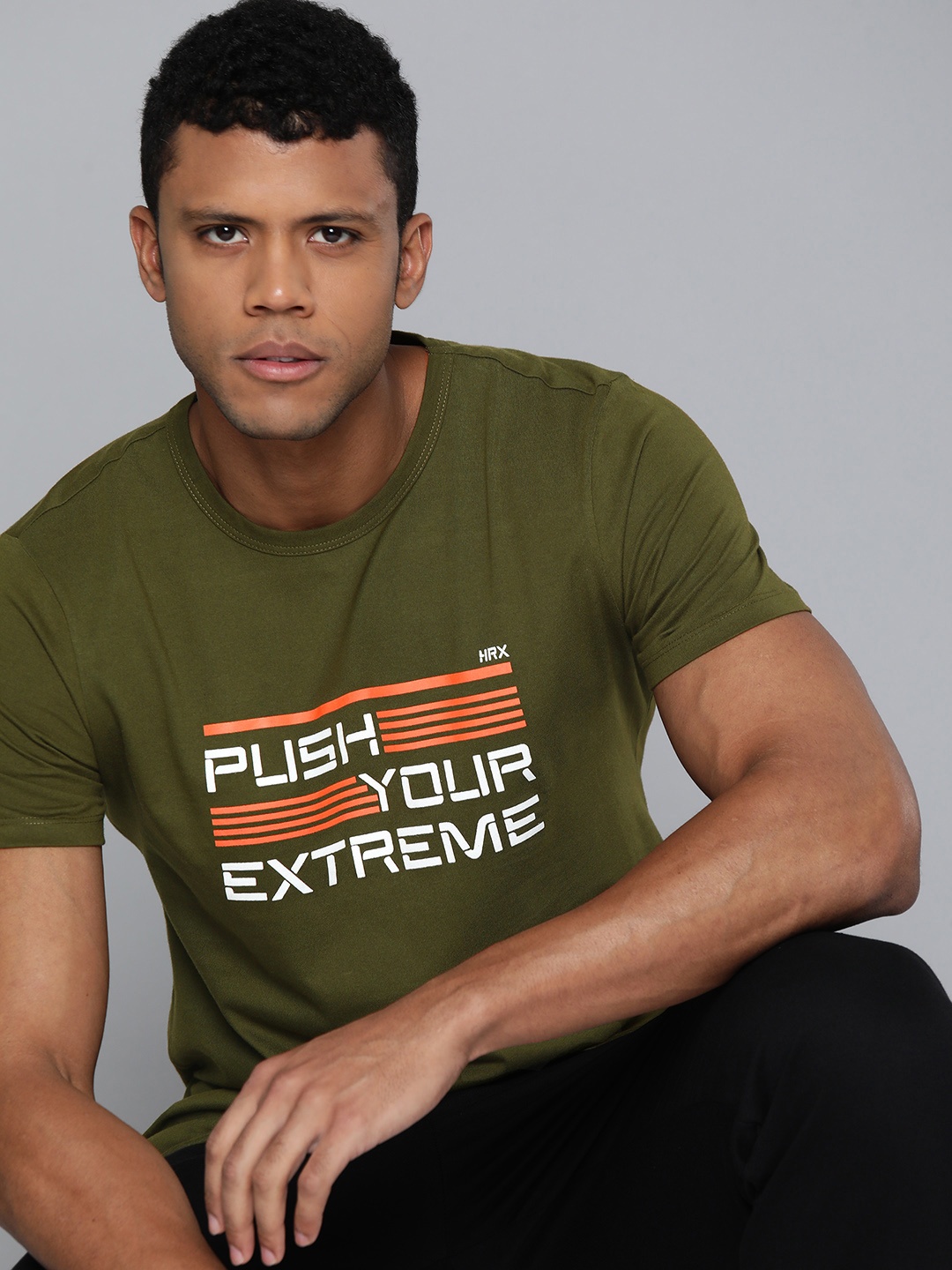 

HRX by Hrithik Roshan Men Typography Printed Pure Cotton T-shirt, Olive