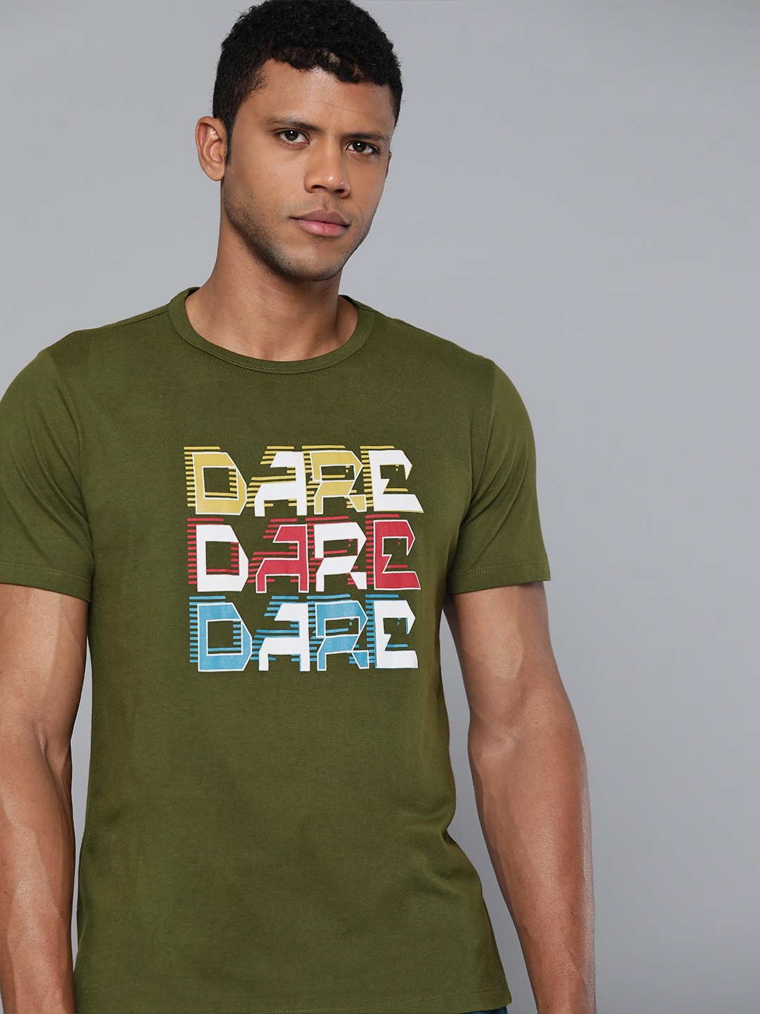 

HRX by Hrithik Roshan Men Typography Printed Pure Cotton T-shirt, Olive