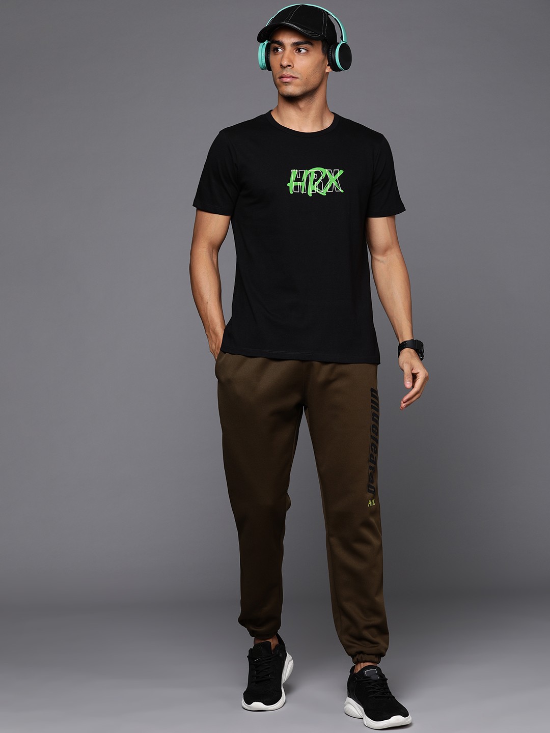 

HRX by Hrithik Roshan Men Brand Logo Printed Pure Cotton T-shirt, Black