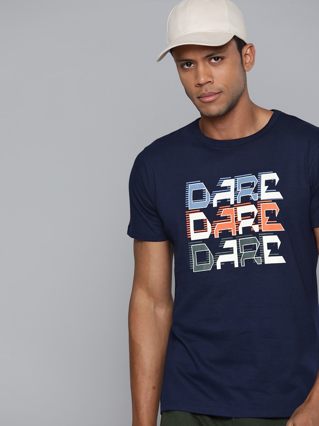 

HRX by Hrithik Roshan Men Typography Printed Pure Cotton T-shirt, Navy blue