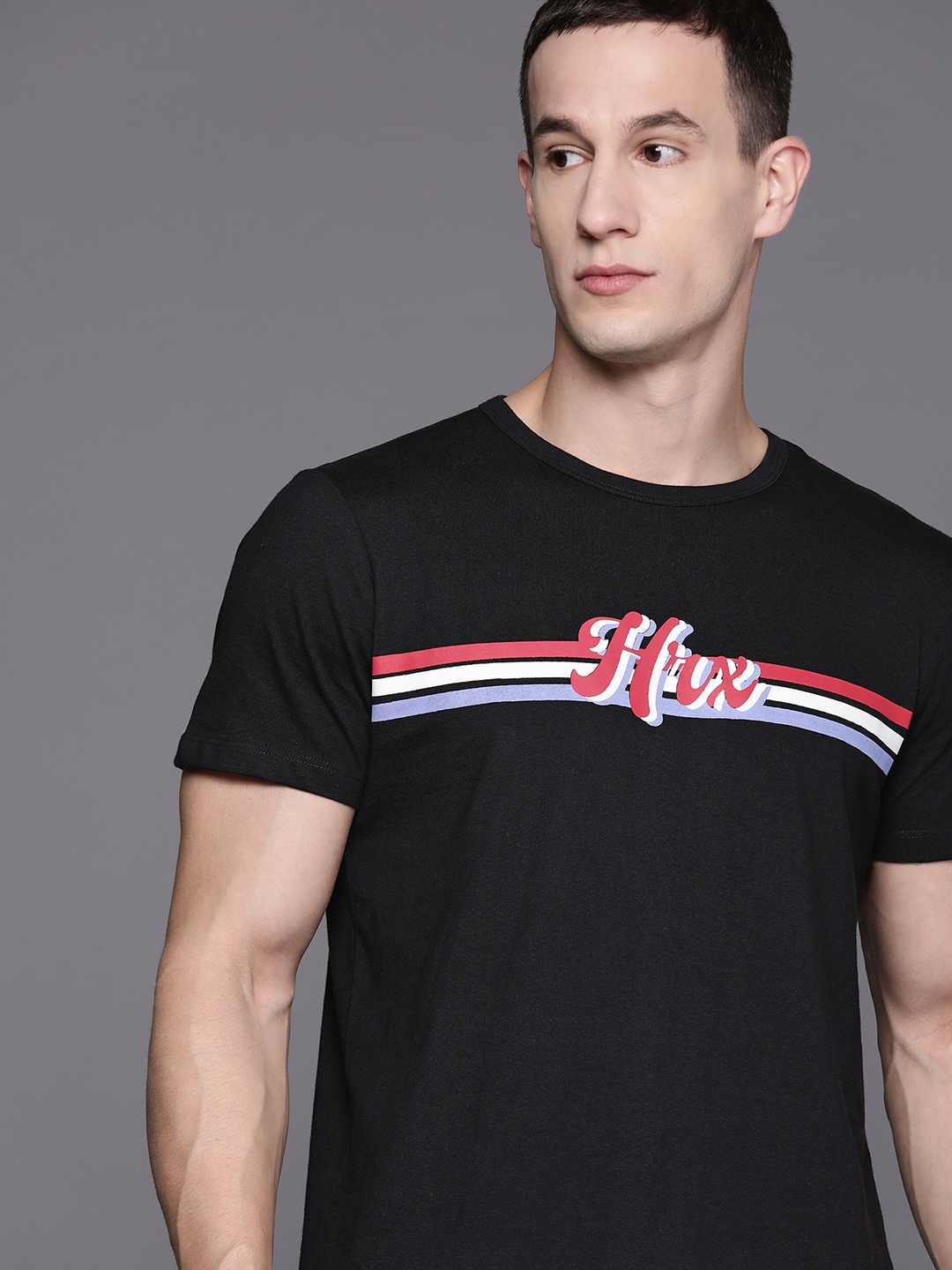 

HRX by Hrithik Roshan Men Printed Pure Cotton T-shirt, Black