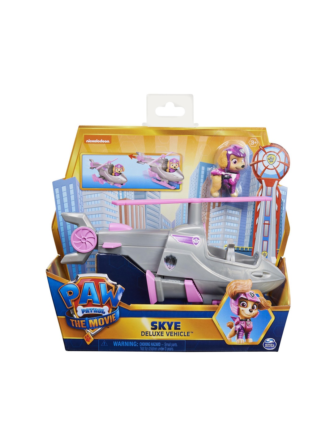 

PAW PATROL Kids Skyes Deluxe Movie Transforming Toy Car with Collectible Action Figure, Grey