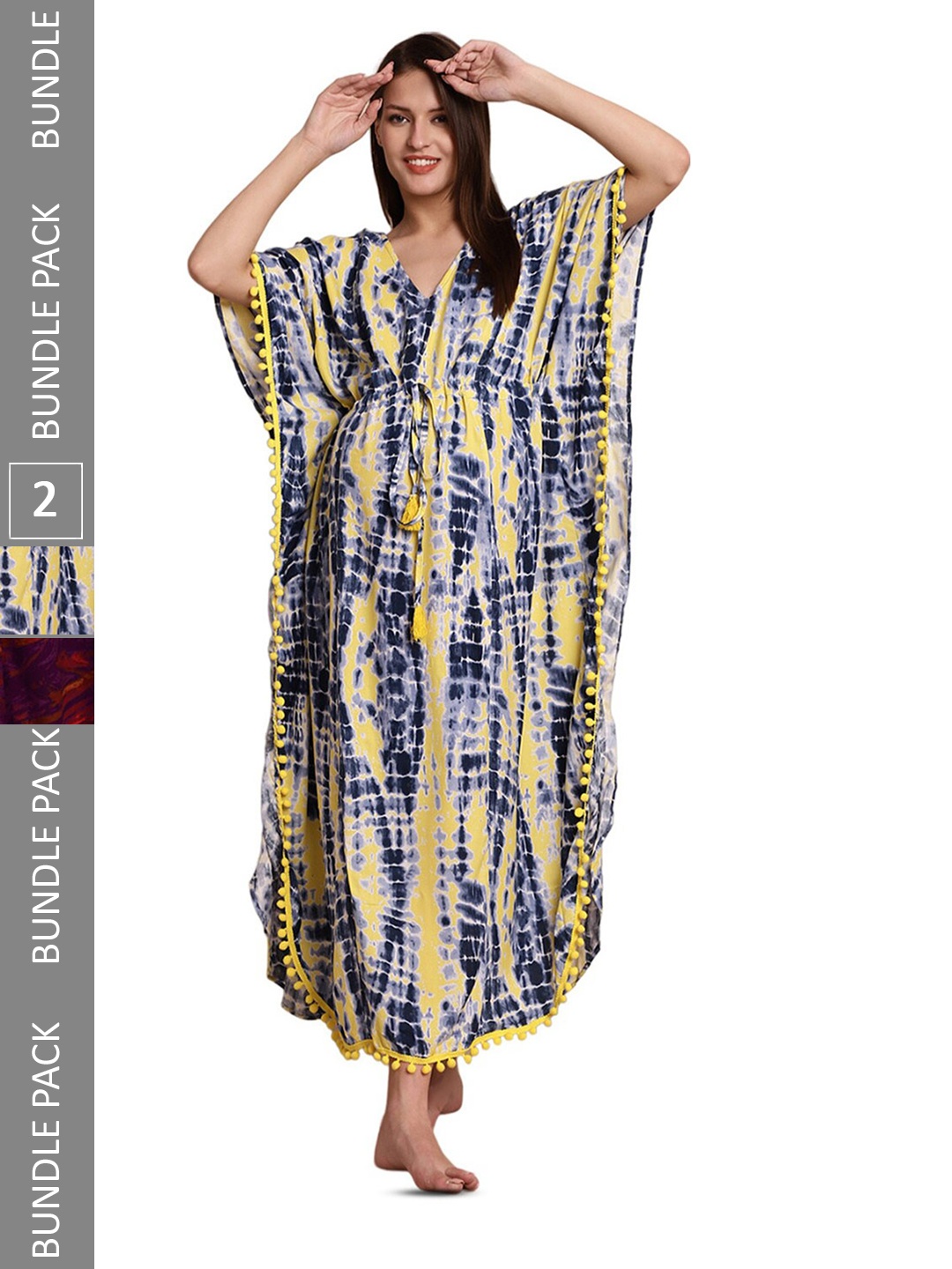 

Secret Wish Pack Of 2 Printed Maternity Kaftan Nightdress, Maroon