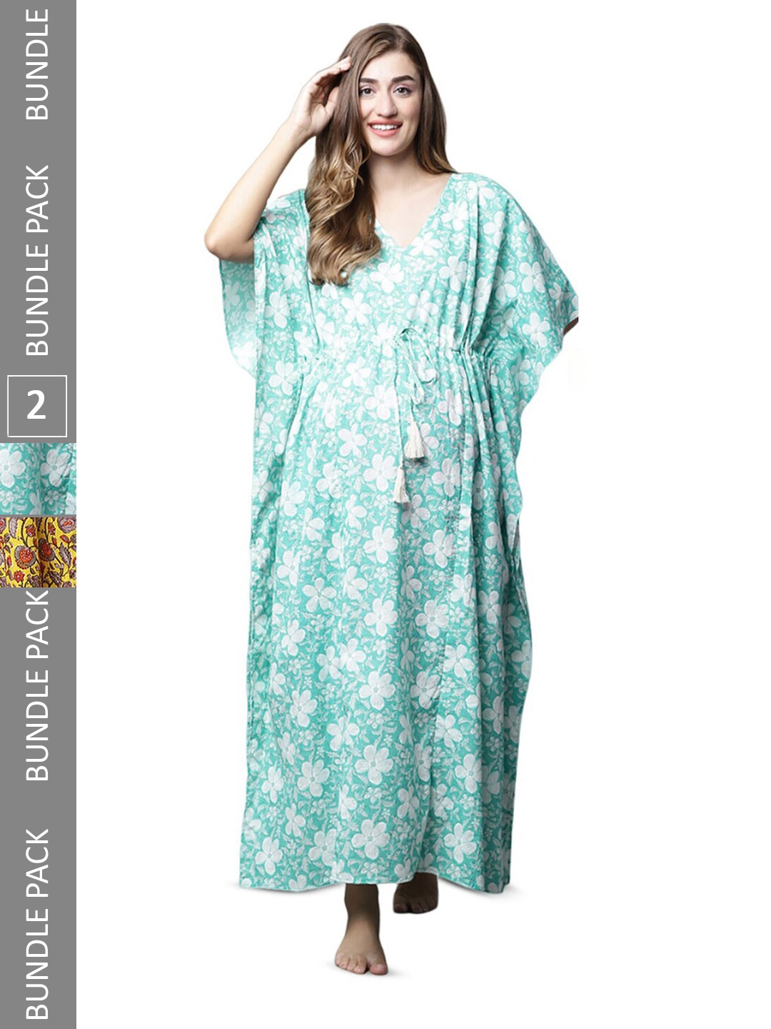 

Secret Wish Pack Of 2 Printed Pure Cotton Maternity Kaftan Nightdress, Blue