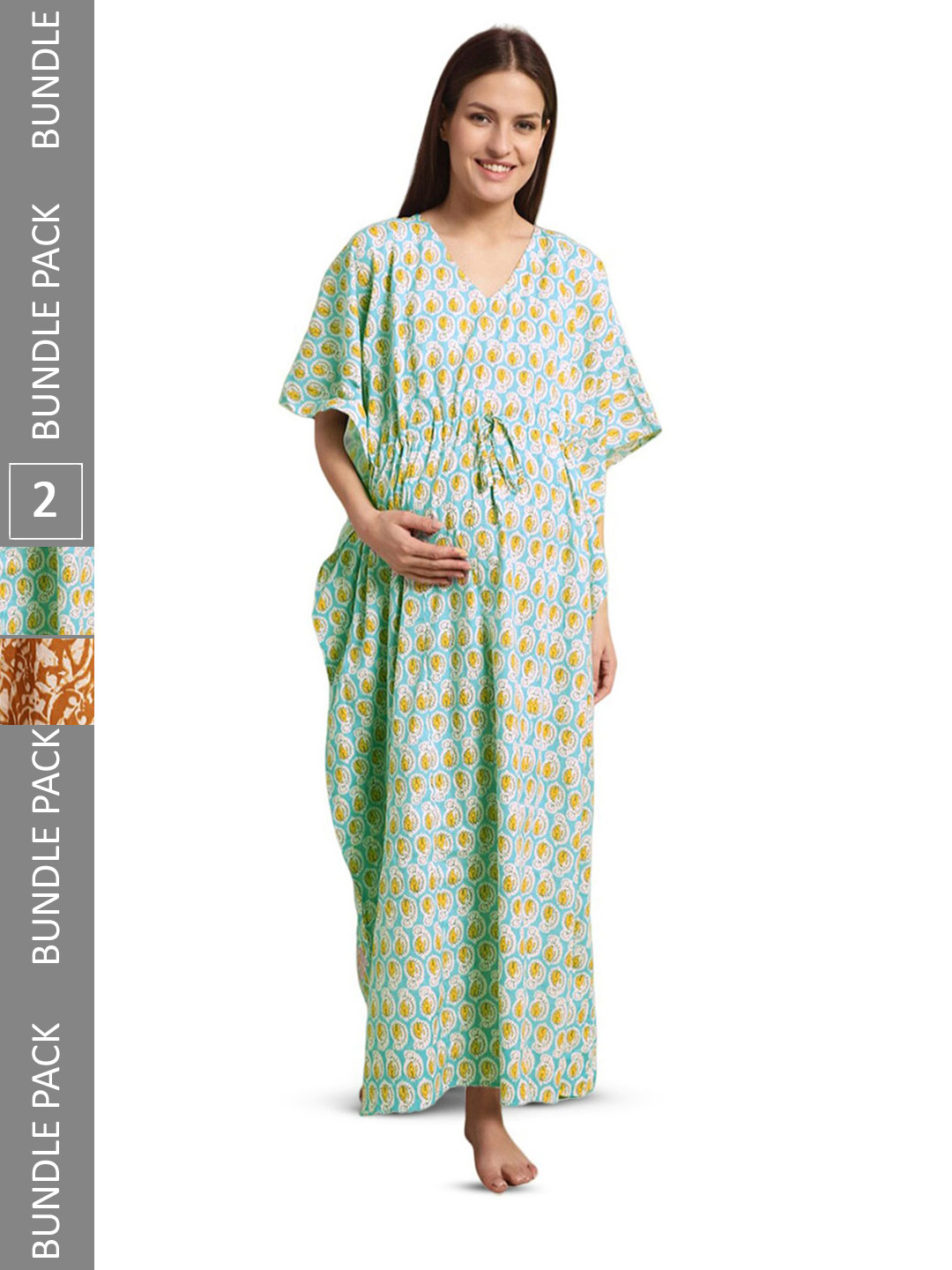 

Secret Wish Pack Of 2 Printed Pure Cotton Maternity Kaftan Nightdress, Blue