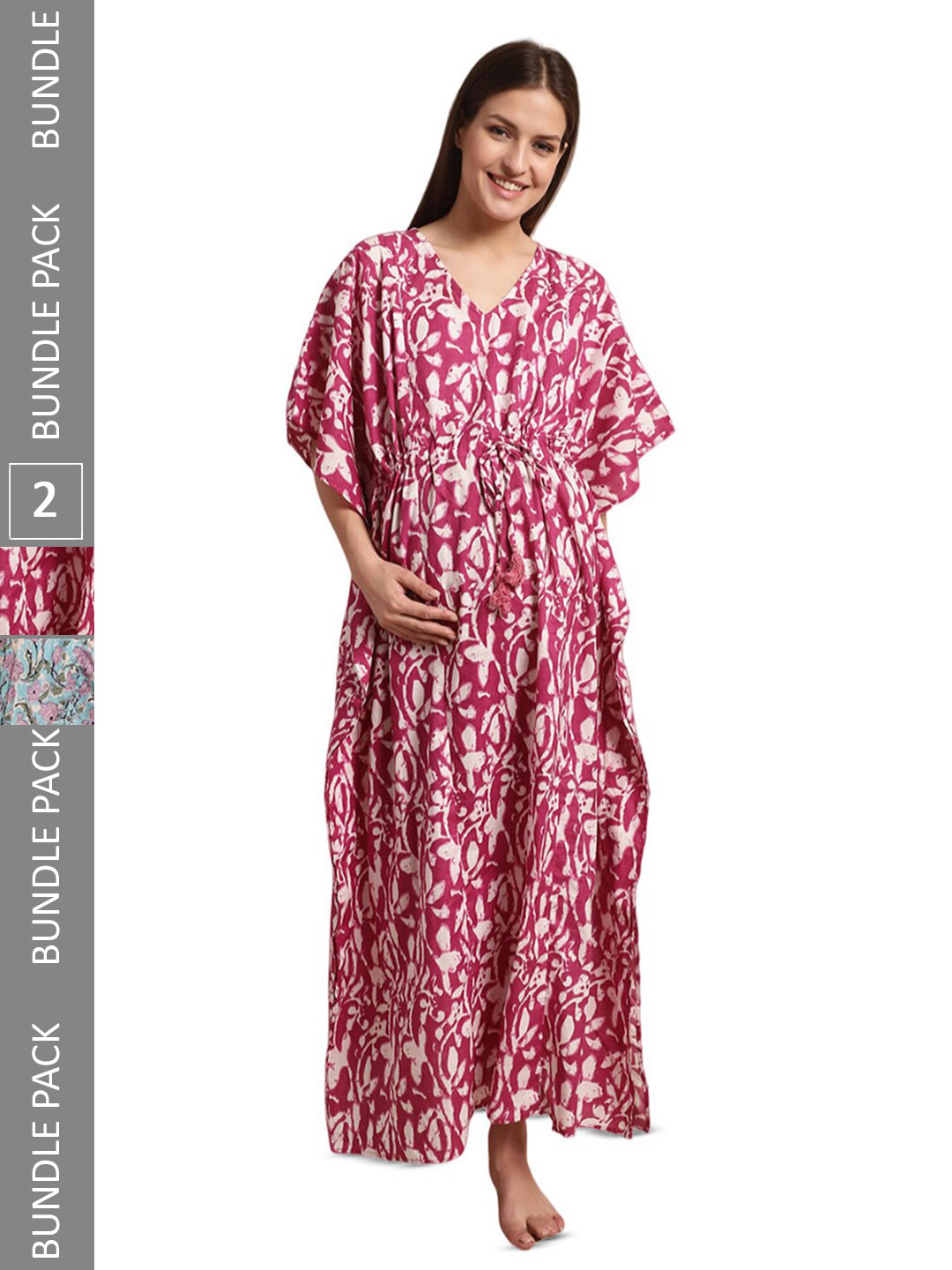 

Secret Wish Pack Of 2 Floral Printed Maternity Kaftan Nightdress, Green