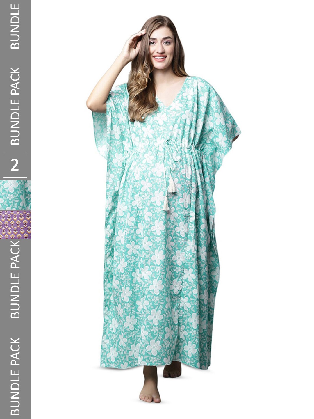 

Secret Wish Pack Of 2 Ethnic Motifs Printed Maternity Kaftan Nightdress, Purple