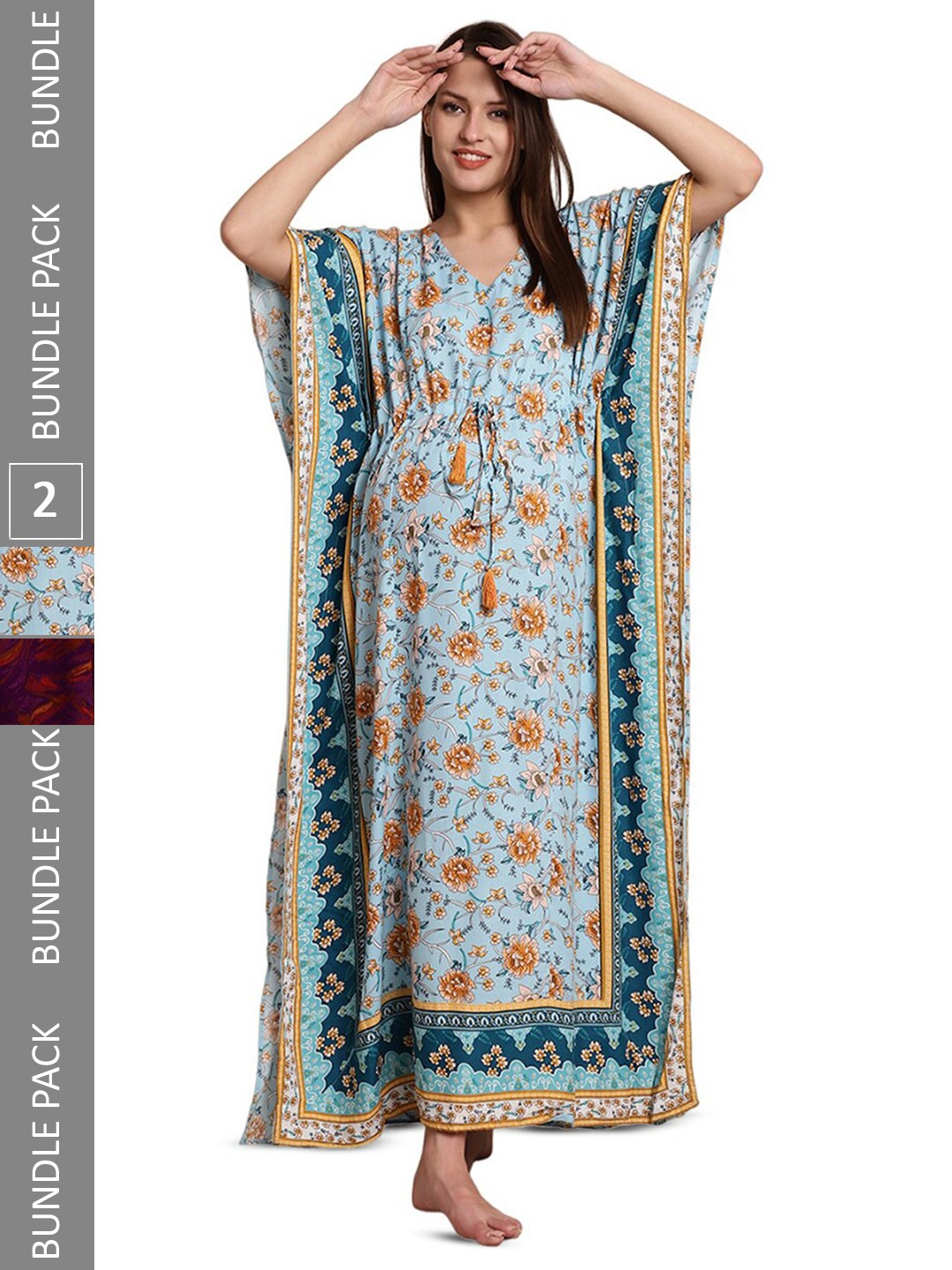 

Secret Wish Pack Of 2 Printed Maternity Kaftan Nightdress, Maroon