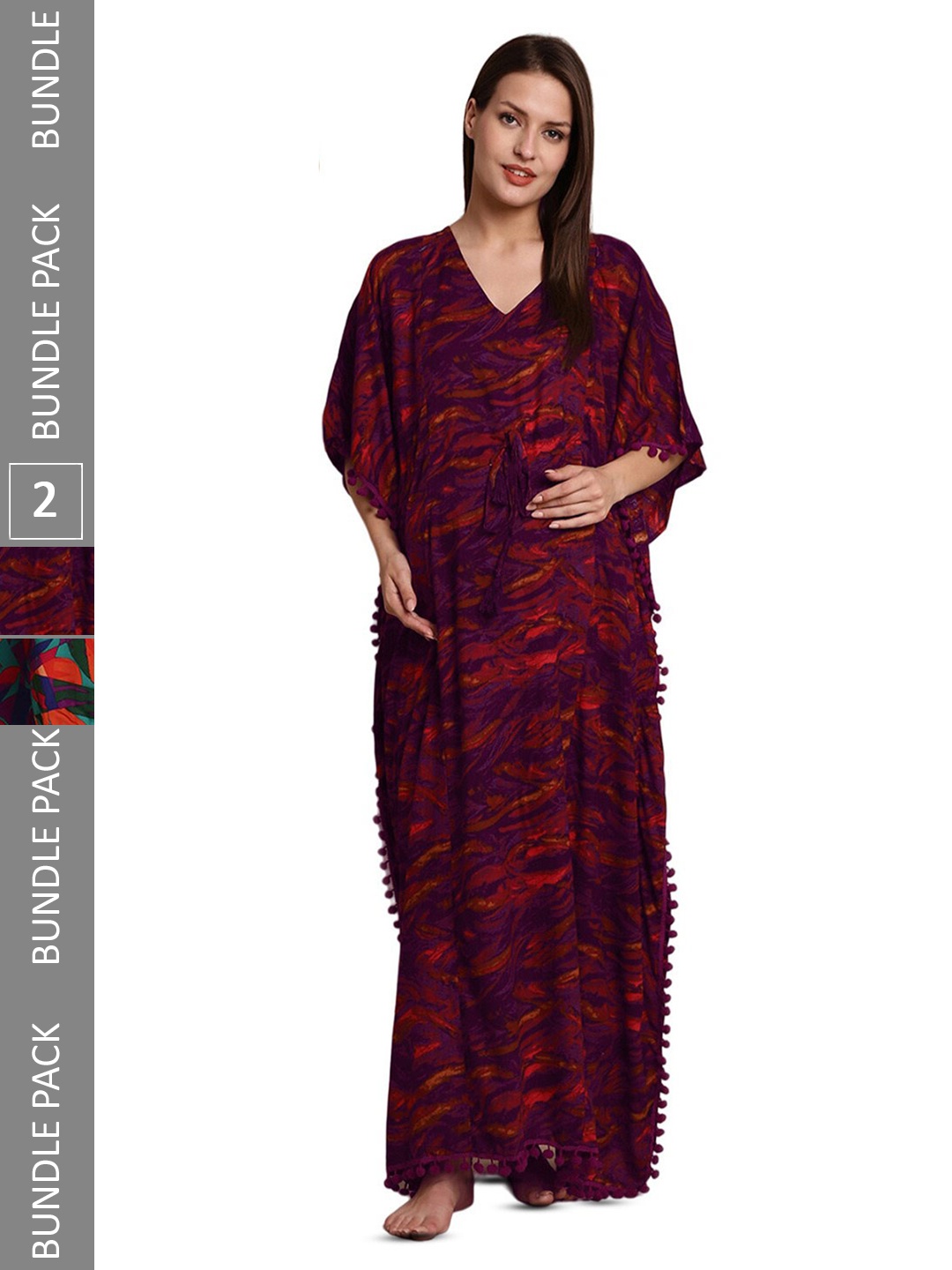 

Secret Wish Pack Of 2 Abstract Printed Maternity Kaftan Nightdress, Red
