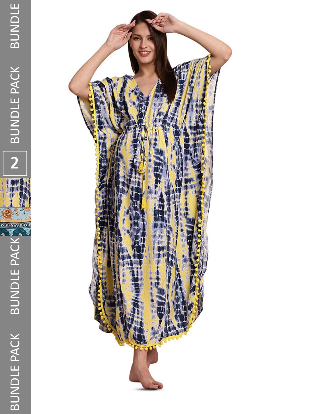 

Secret Wish Pack Of 2 Printed Maternity Kaftan Nightdress, Yellow
