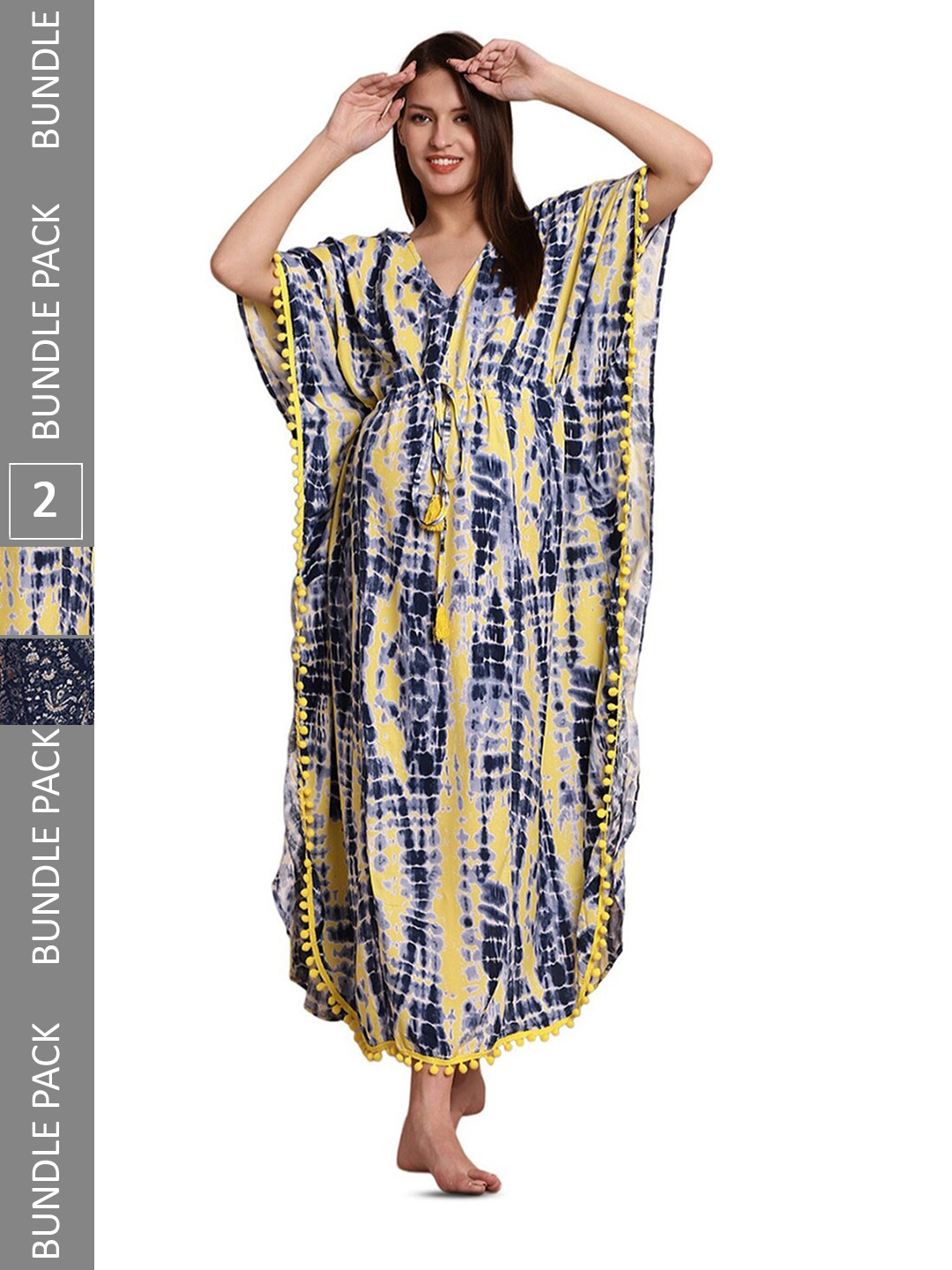 

Secret Wish Pack Of 2 Printed Maternity Maxi Kaftan Nightdress, Yellow