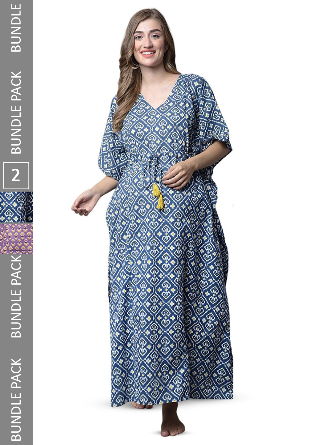 

Secret Wish Pack Of 2 Printed Maternity Kaftan Maxi Nightdress, Blue