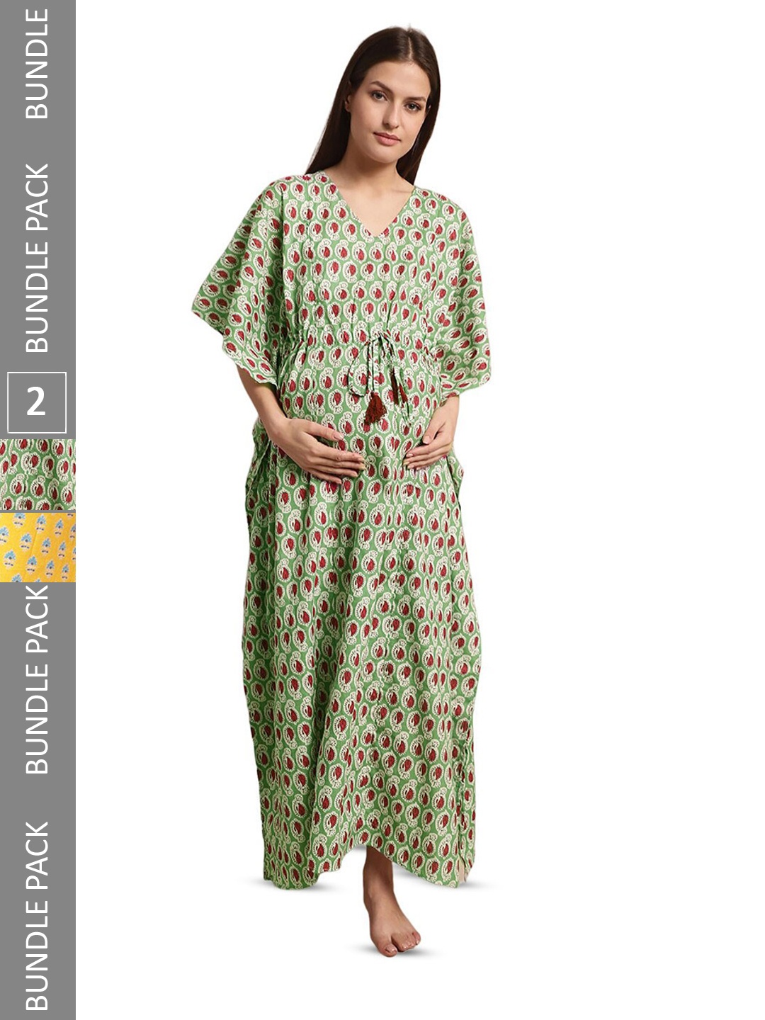 

Secret Wish Pack Of 2 Printed Maternity Kaftan Maxi Nightdress, Green