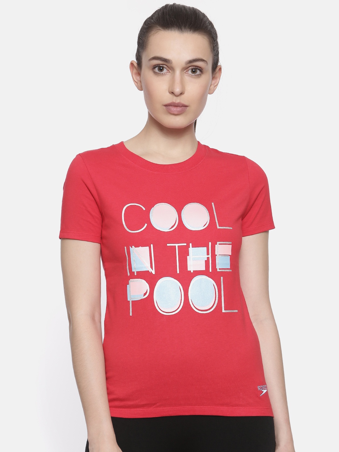 

Speedo Women Red Printed Round Neck T-shirt