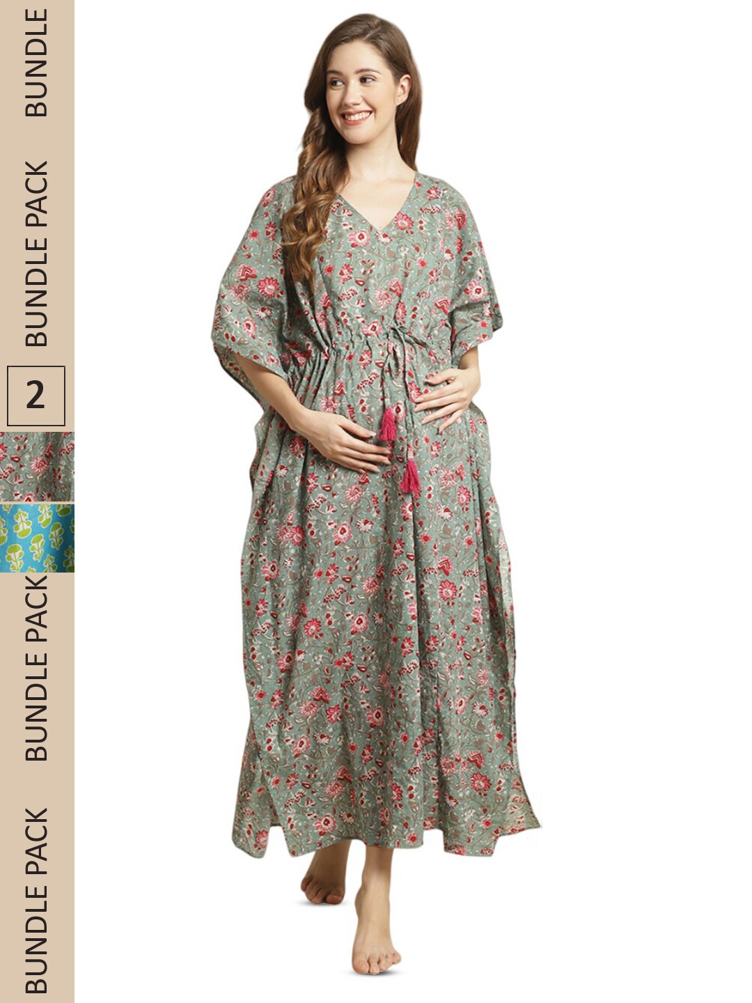 

Secret Wish Pack Of 2 Printed Maternity Kaftan Maxi Nightdress, Green