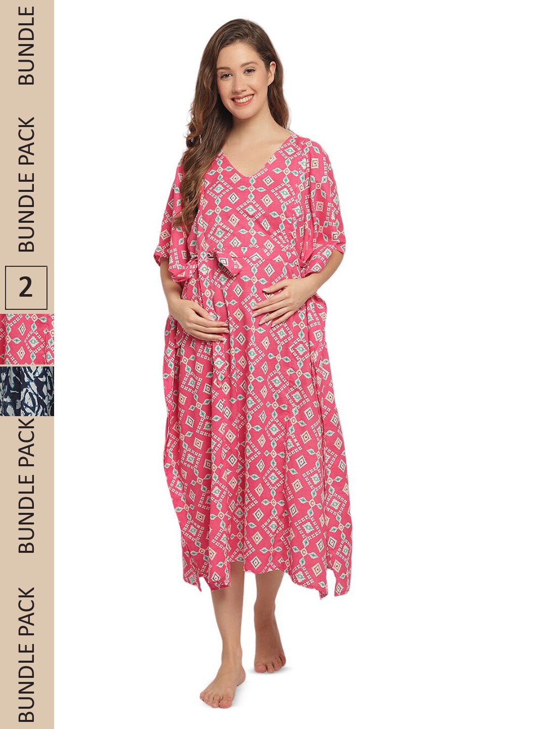 

Secret Wish Pack Of 2 Printed Maternity Kaftan Maxi Nightdress, Blue