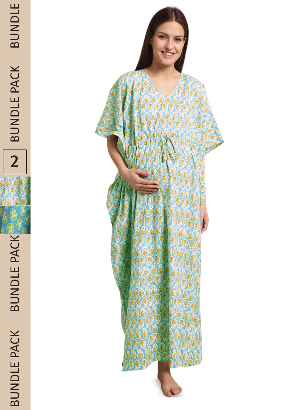

Secret Wish Pack Of 2 Printed Maternity Kaftan Maxi Nightdress, Green