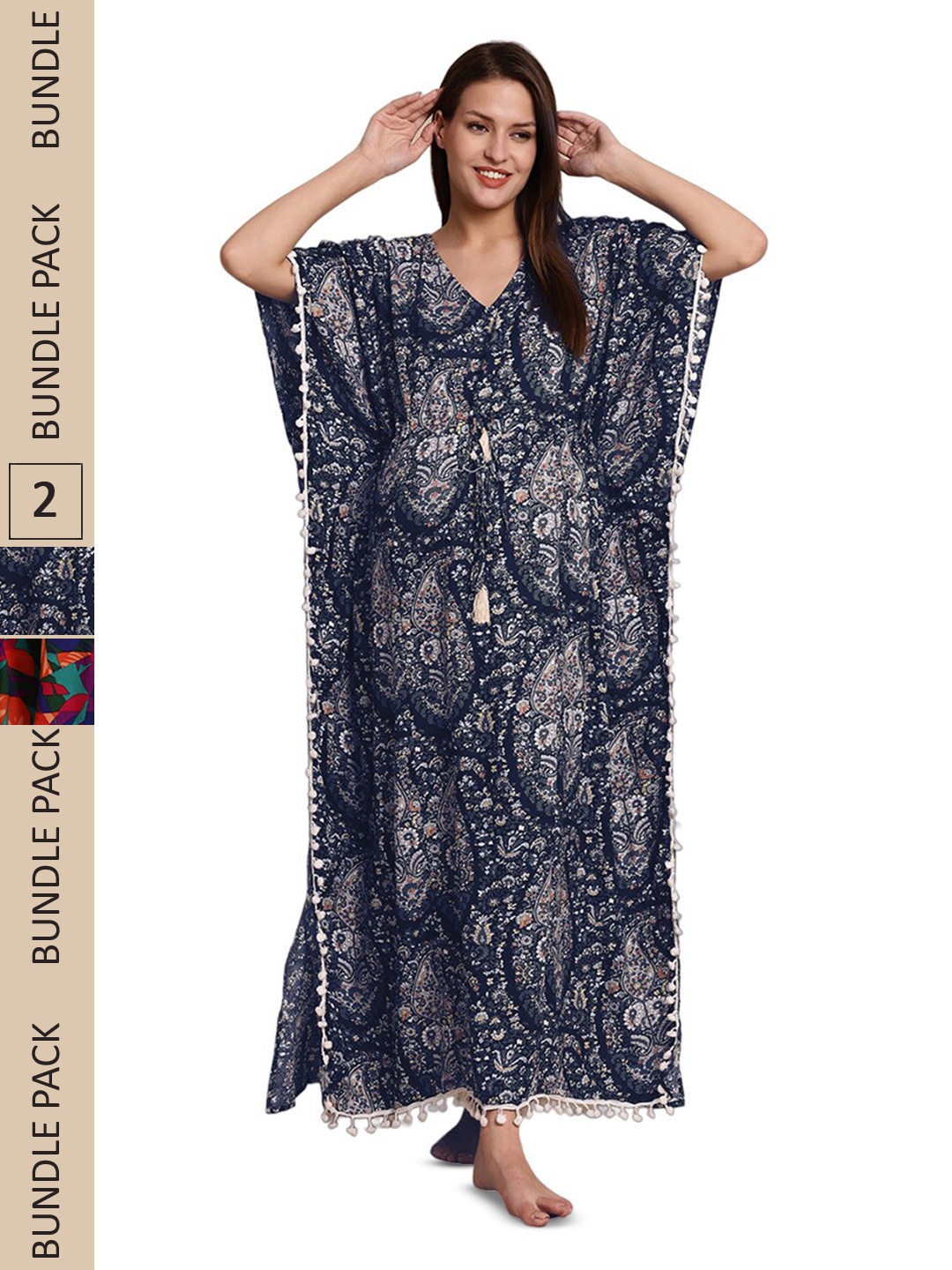 

Secret Wish Pack Of 2 Printed Maternity Kaftan Maxi Nightdress, Blue