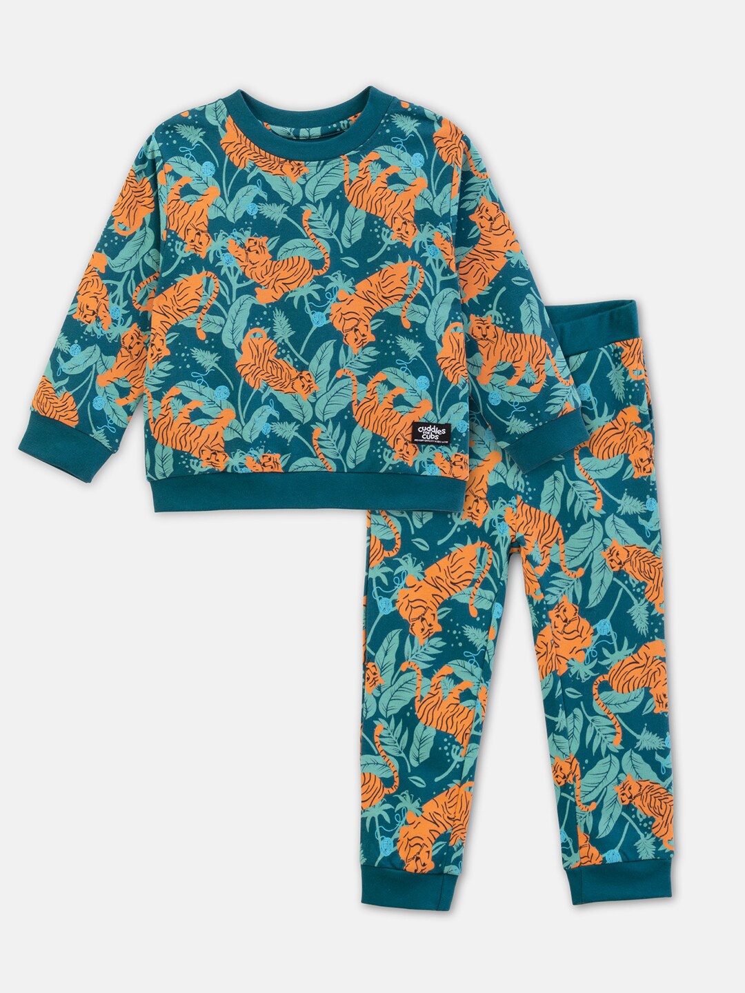 

Cuddles for Cubs Kids Conversatinal Printed Pure Cotton T-shirt With Pyjamas, Green