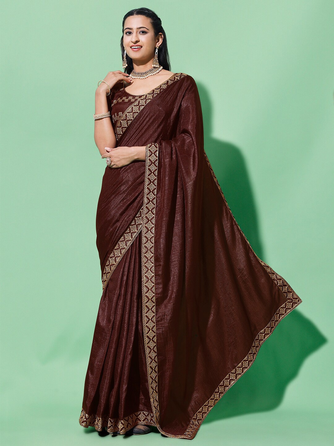 

Mitera Embroidered Border Silk Cotton Saree, Brown