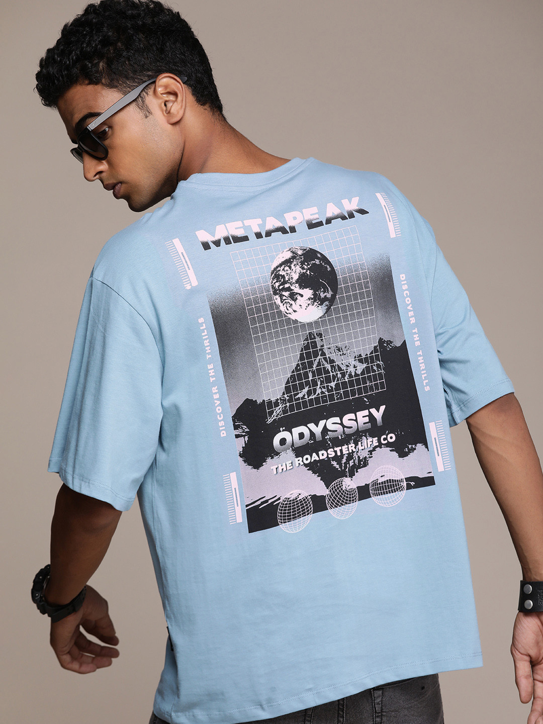 

Roadster Men Printed Drop-Shoulder Sleeves Pure Cotton T-shirt, Blue