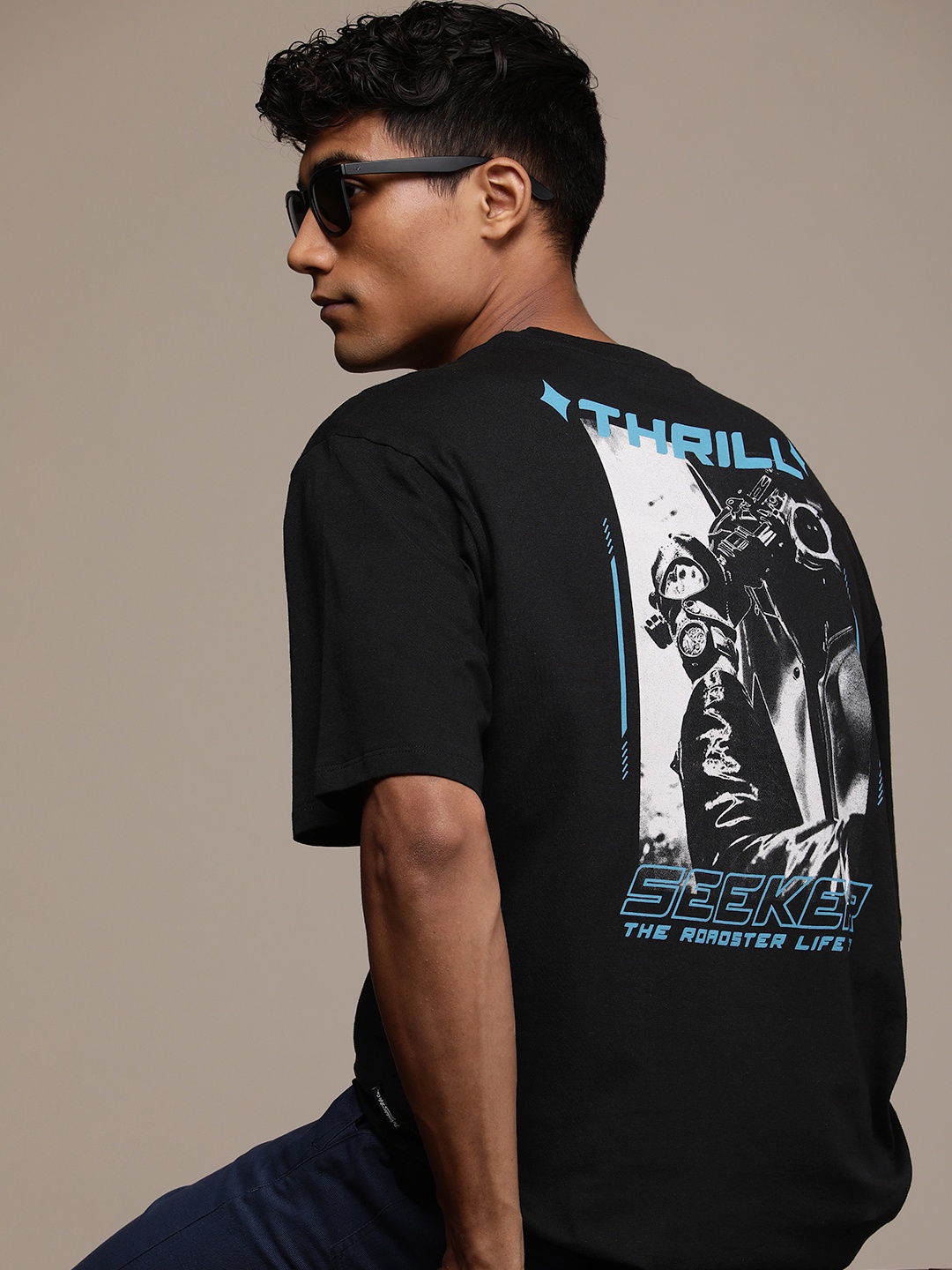 

Roadster Men Printed Pure Cotton T-shirt, Black
