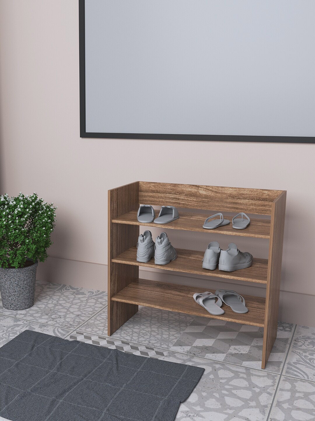 

RANDOM Brown Open Shoe Rack With 3 Shelves
