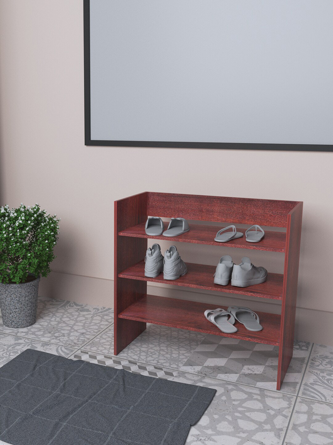 

RANDOM Brown Wooden Rack Shoe Organiser With 3 Shelves, Coffee brown