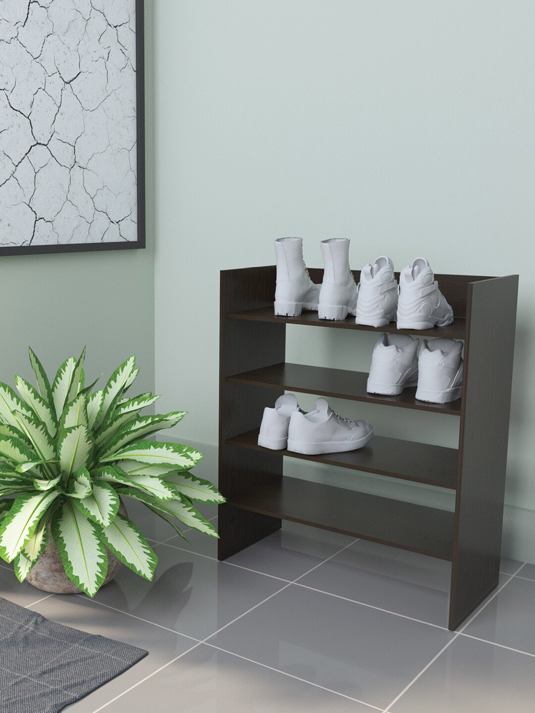 

RANDOM Brown Wooden Rack Shoe Organiser With 4 Shelves