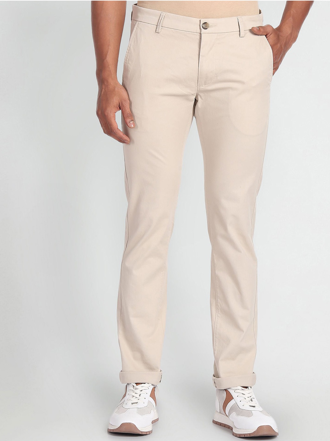 

Arrow Sport Men Low-Rise Cotton Slim Fit Trousers, Beige