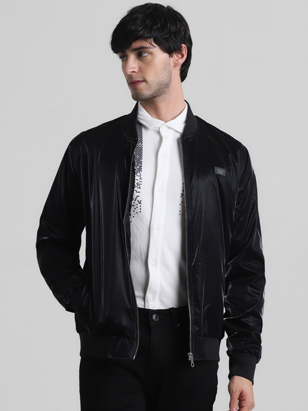 

Jack & Jones Stand Collar Long Sleeves Bomber Jacket, Black