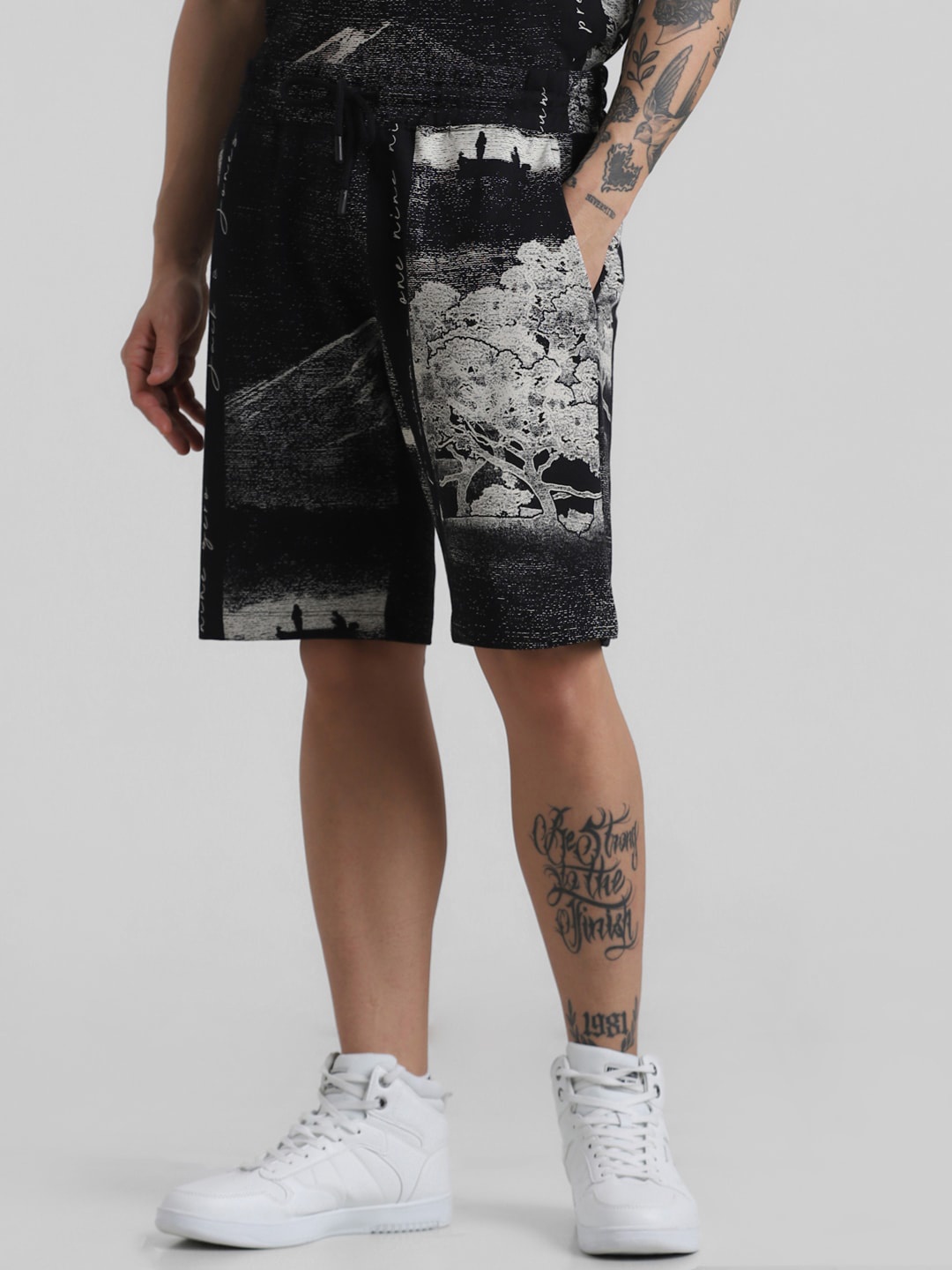 

Jack & Jones Men Graphic Printed Cotton Regular Shorts, Black