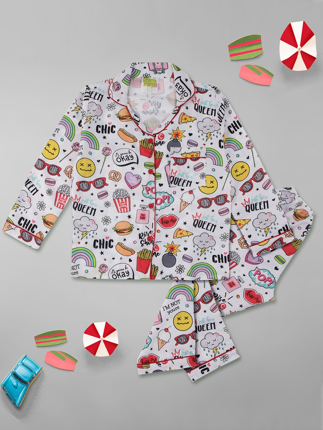 

Pyjama Party Girls Graphic Printed Shirt & Trousers, White