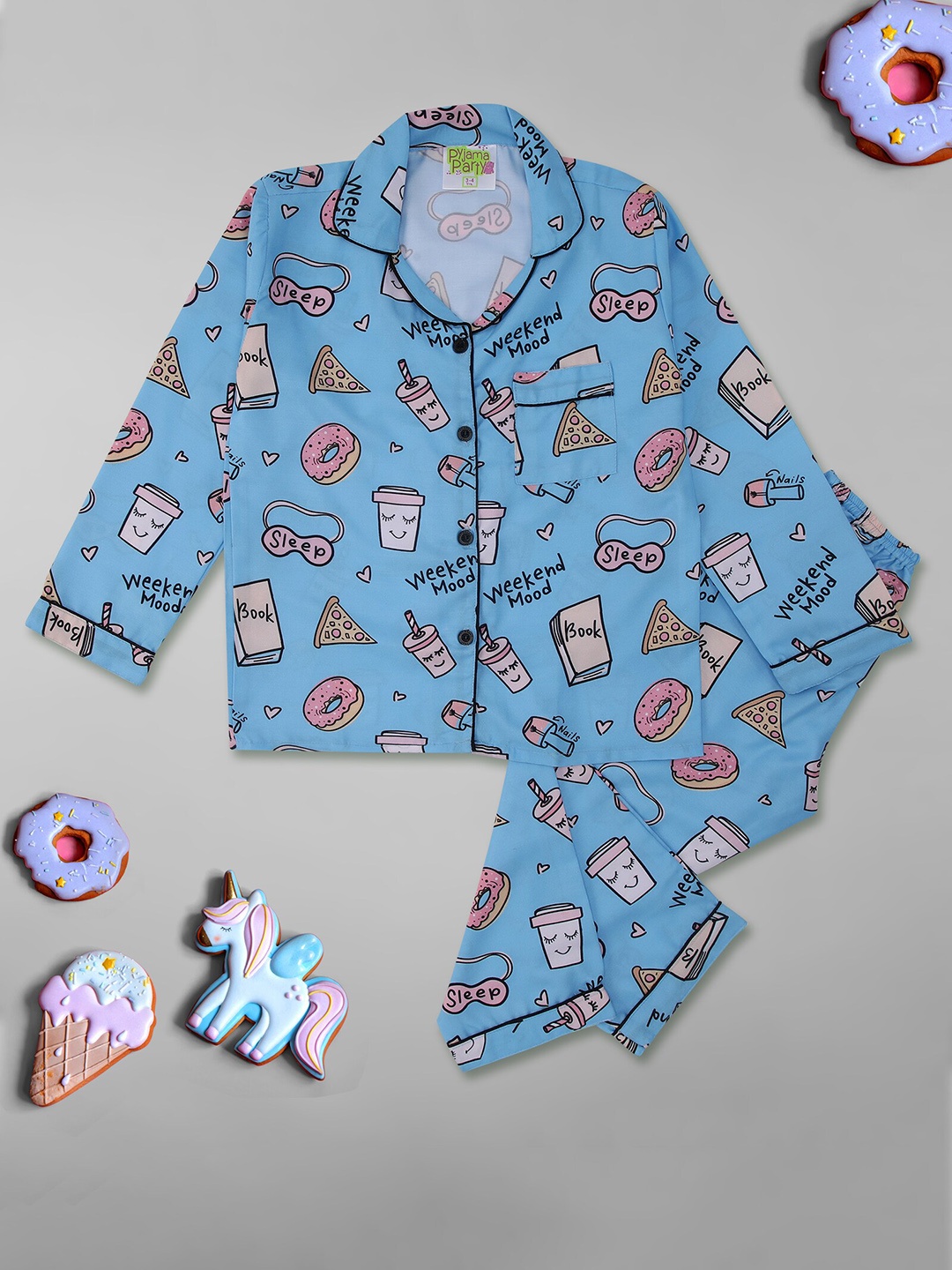 

Pyjama Party Kids Graphic Printed Shirt & Trousers, Blue