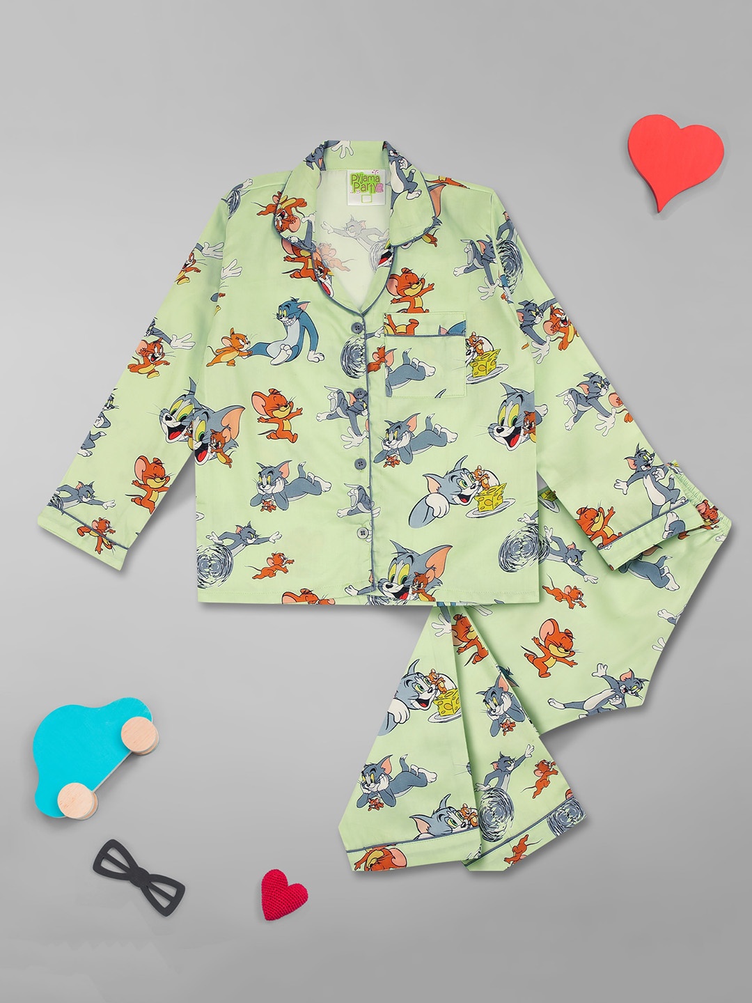 

Pyjama Party Kids Tom & Jerry Printed Pure Cotton Night suit, Green