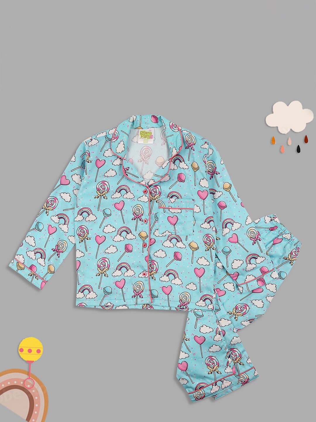 

Pyjama Party Kids Graphic Printed Pure Cotton Night suit, Blue