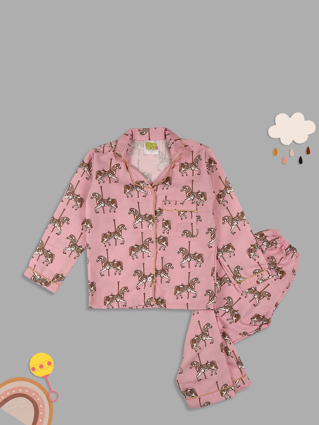 

Pyjama Party Kids Conversational Printed Night suit, Pink