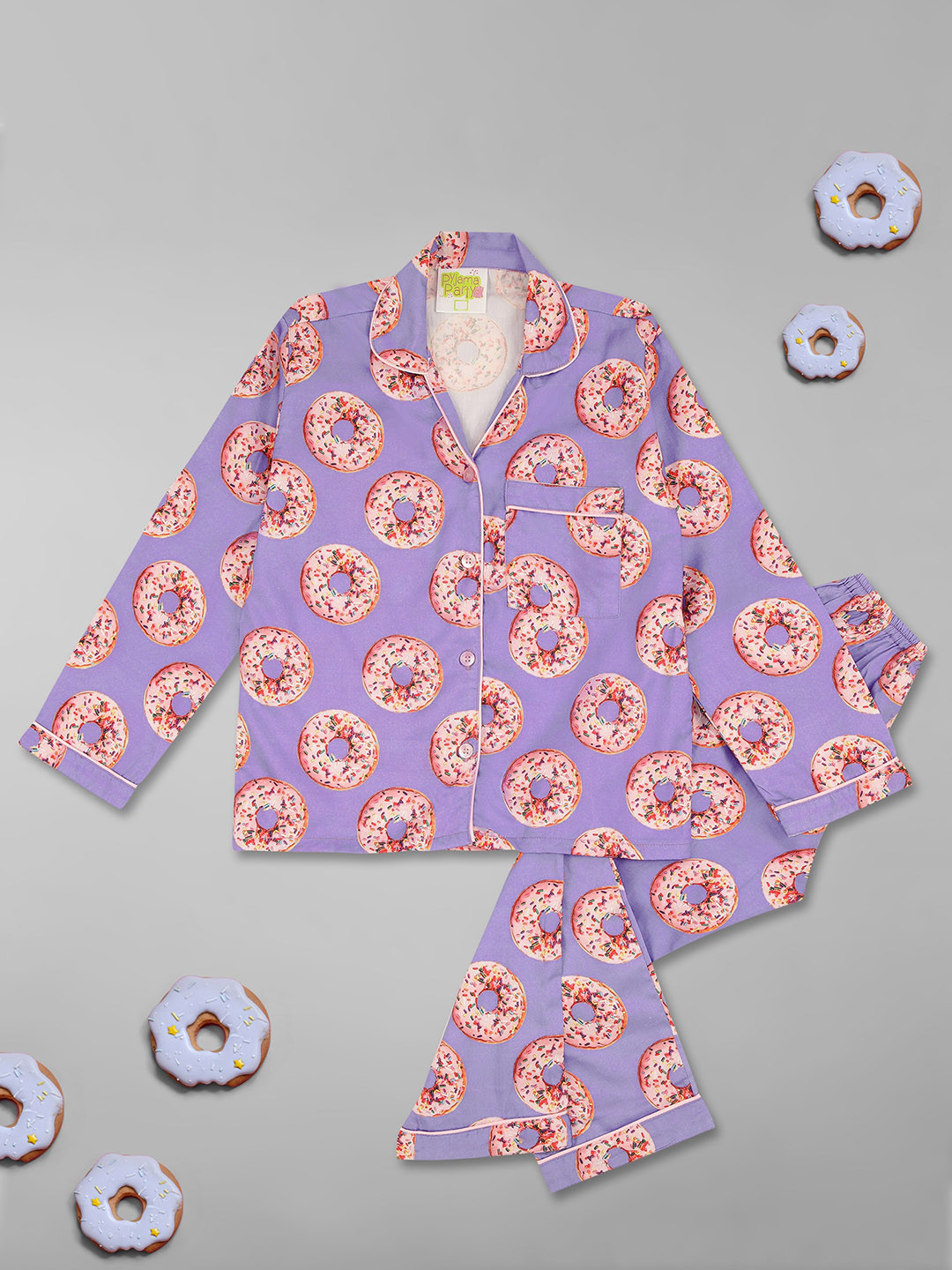 

Pyjama Party Kids Conversational Printed Pure Cotton Shirt With Pyjamas, Purple