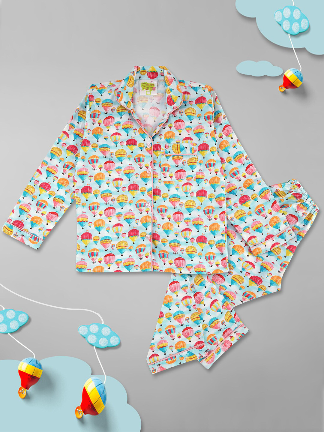 

Pyjama Party Girls Graphic Printed Cotton Shirt & Trousers, Blue