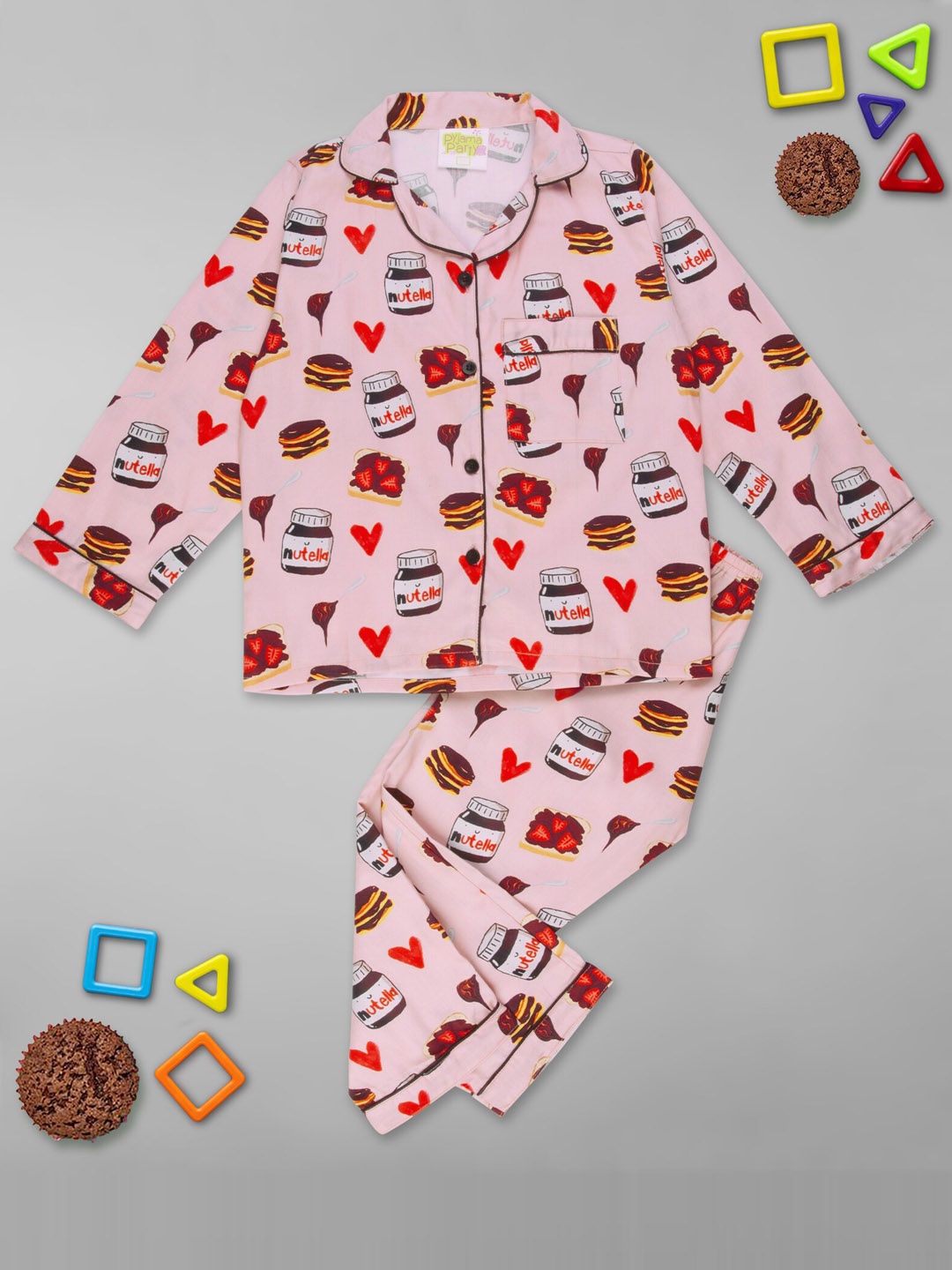 

Pyjama Party Kids Graphic Printed Cotton Shirt & Trousers, Pink