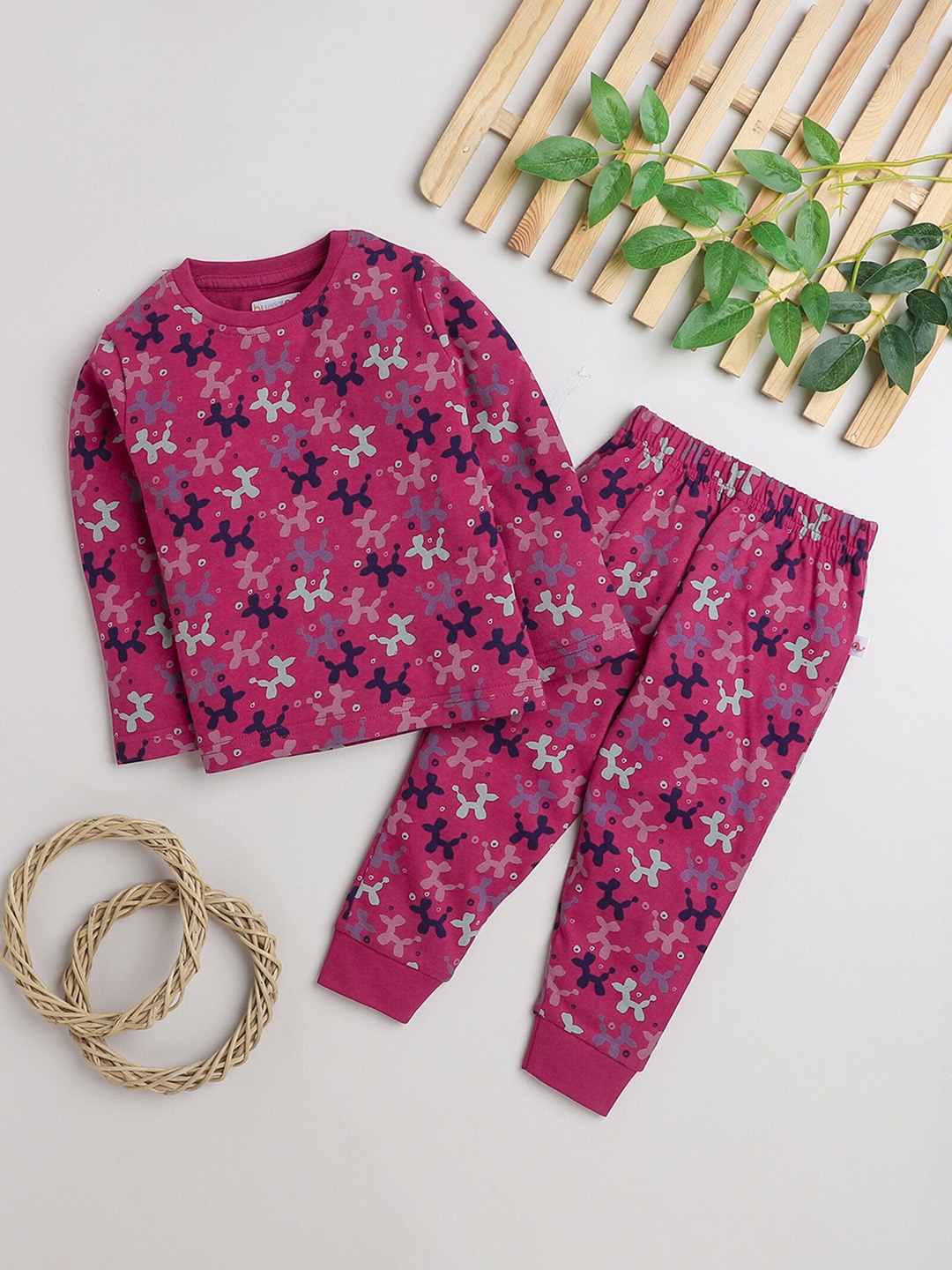 

BUMZEE Girls Printed Cotton T-shirt With Pyjamas, Pink