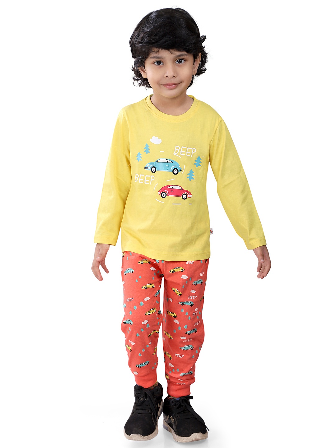 

BUMZEE Boys Printed Pure Cotton T-Shirt And Pyjama, Yellow