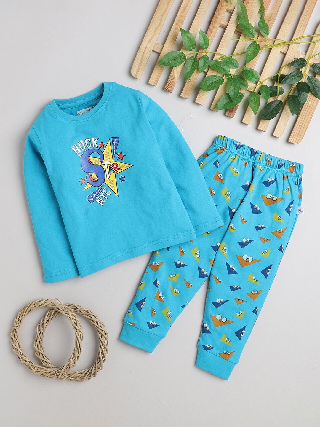 

BUMZEE Boys Printed Pure Cotton T-Shirt And Pyjama, Blue