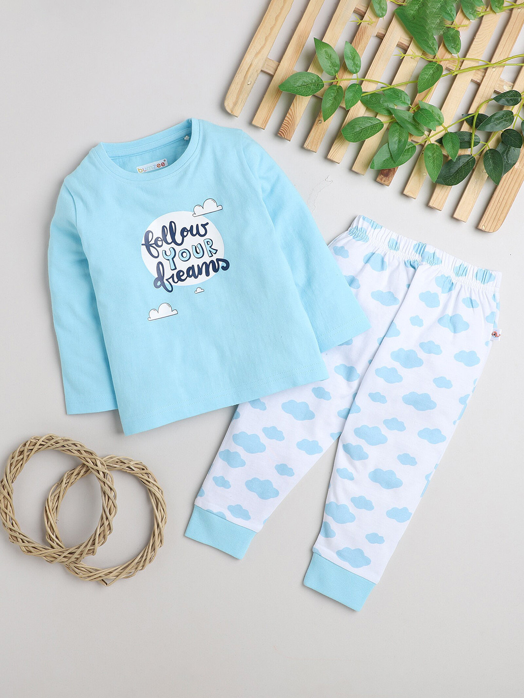 

BUMZEE Boys Printed Pure Cotton T-Shirt And Pyjama, Blue