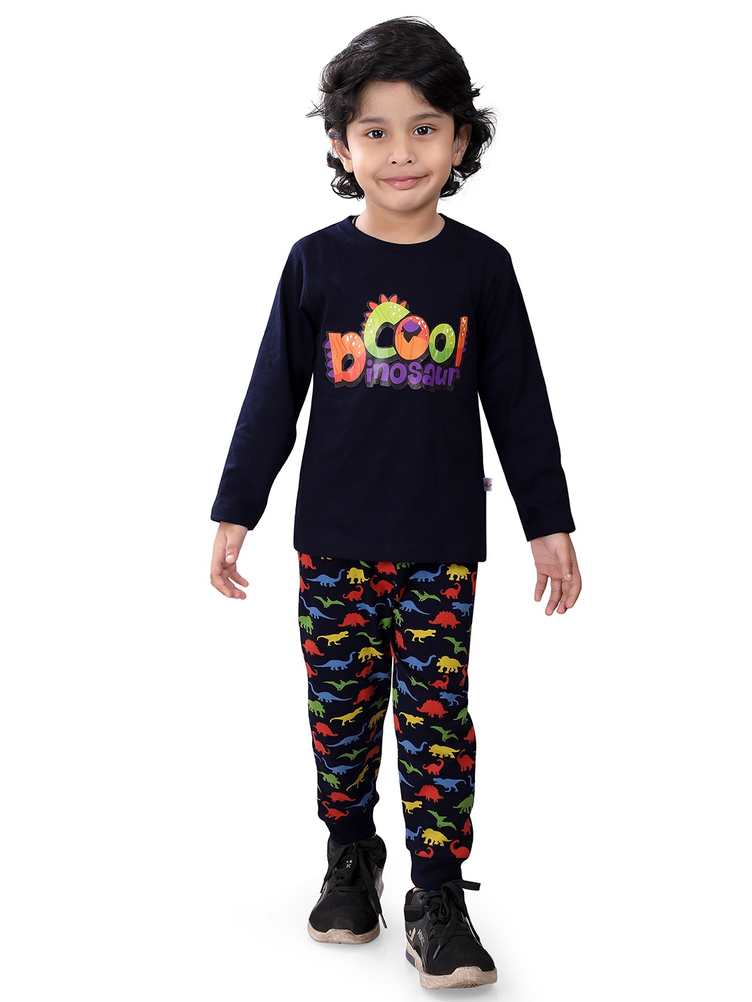 

BUMZEE Boys Typography Printed Pure Cotton T-shirt with Pyjamas, Navy blue