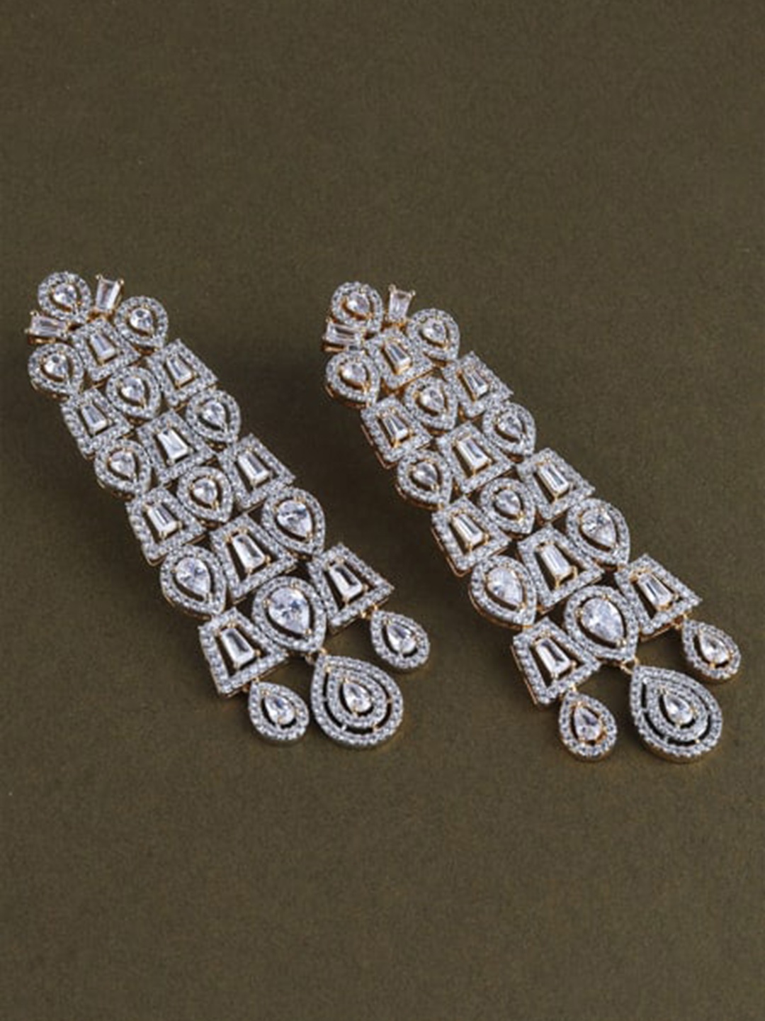 

Mirana Gold-Plated American Diamond Studded Drop Earrings