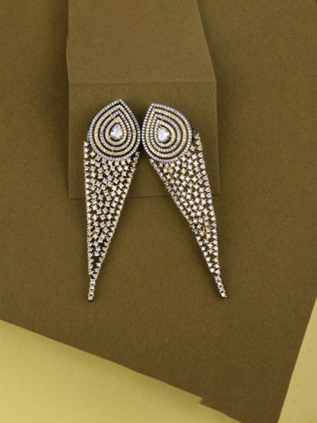 

Mirana Gold-Plated AD Studded Contemporary Drop Earrings