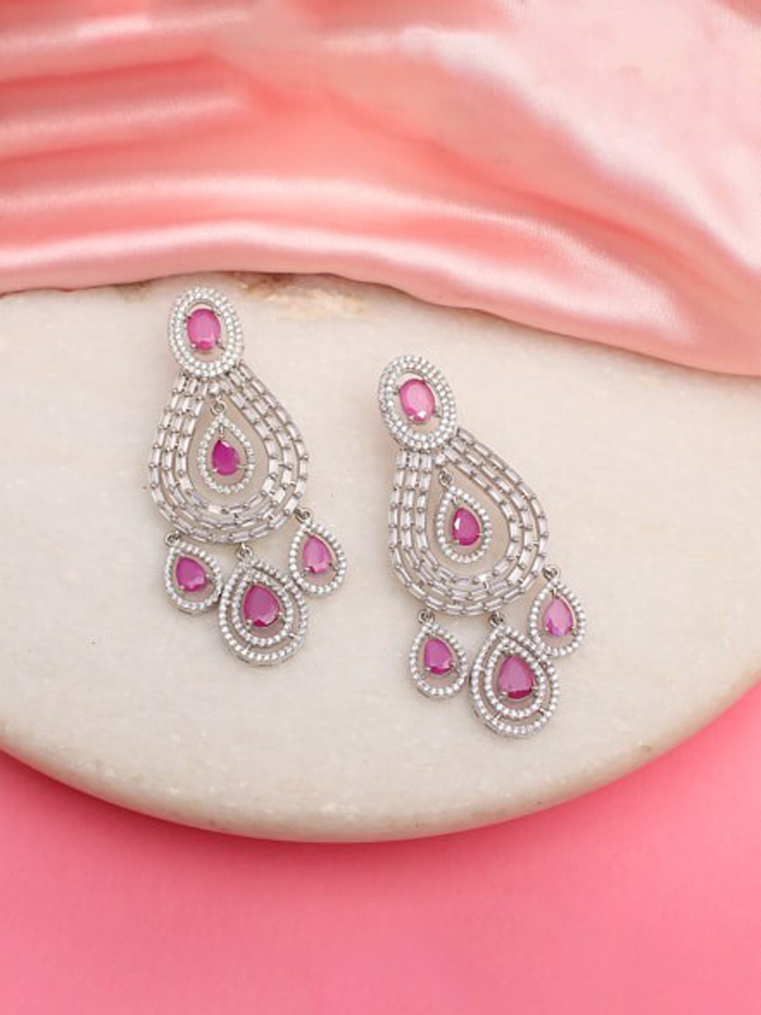 

Mirana Rhodium-Plated American Diamond Studded Chandbalis, Silver