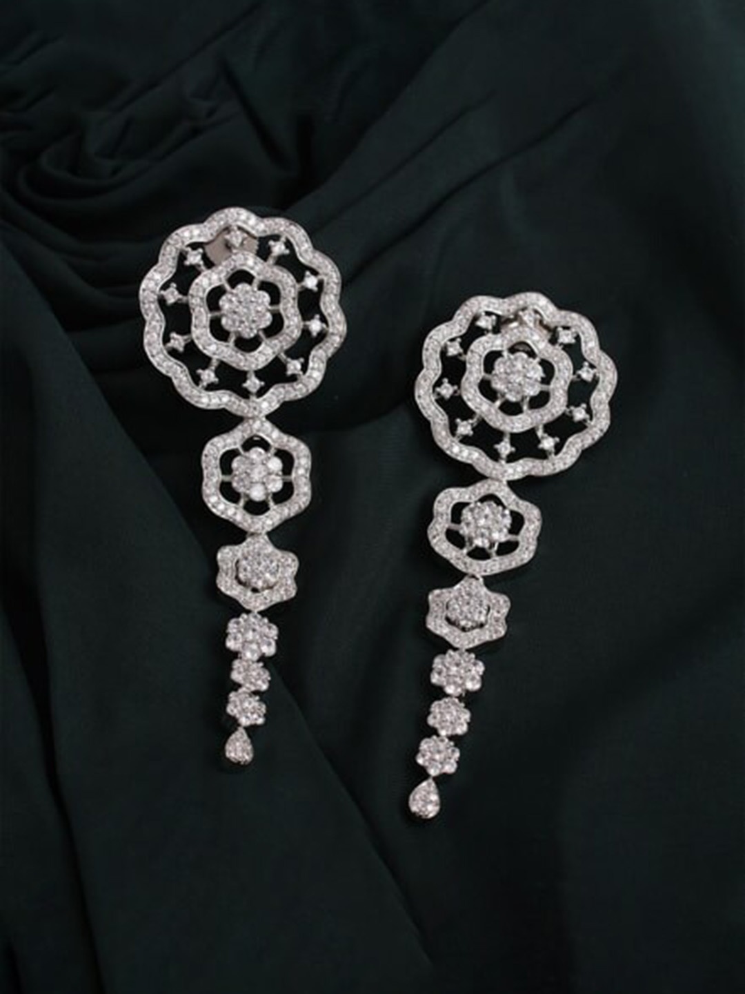 

Mirana Rhodium-Plated American Diamond Studded Drop Earrings, Silver
