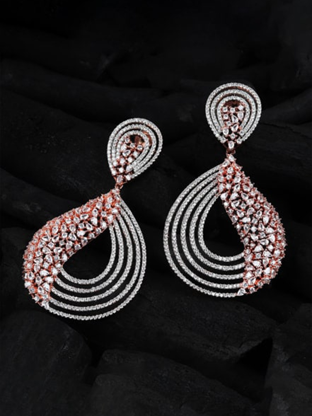 

Mirana Rose Gold-Plated AD Studded Contemporary Drop Earrings